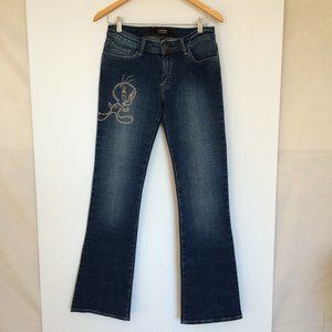 Lot 29 Looney Tunes Boot Cut Womens Jeans Sz 9 x 32 Studded Tweety Bird Denim